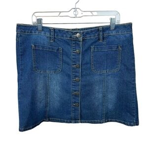 Earl Jeans Dark Blue Button Denim Y2K Mini Skirt with Pockets Plus Size 14